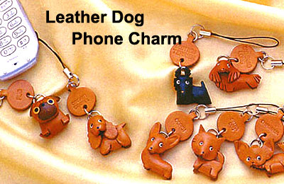 本革レザー犬携帯ストラップ leather dog charm